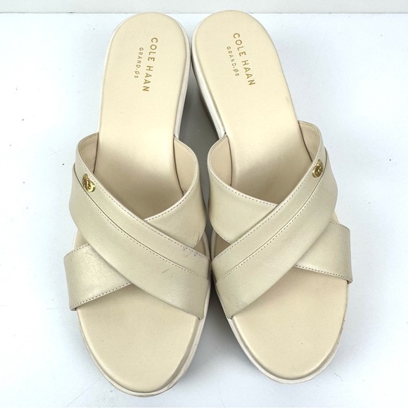Cole Haan Women's 9 Briella Grand Os Wedge Sandals Ivory Slide On Comfort Shoes - Picture 2 of 8